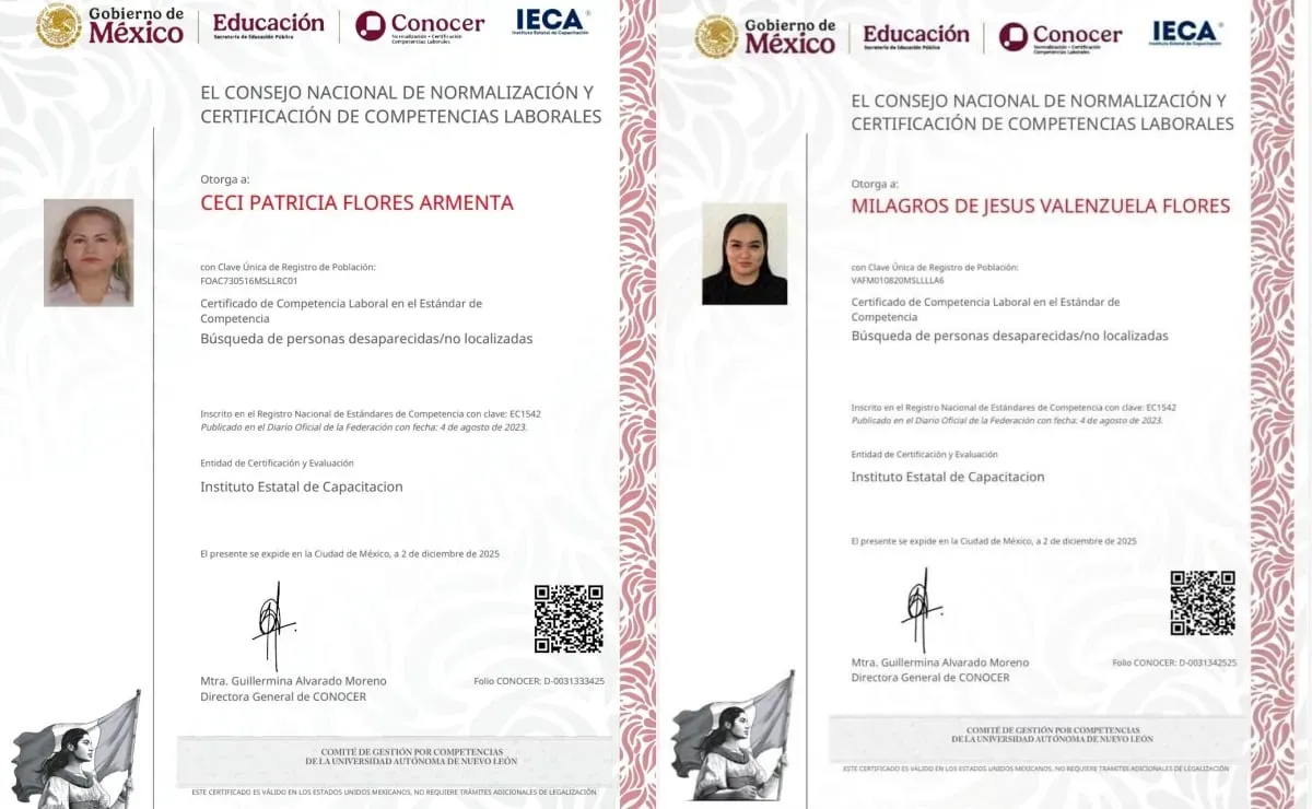 Ceci Flores y su hija reciben certificación como buscadoras; muestran documento que acredita competencias