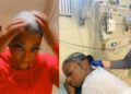mujer usa pegamento en el pelo