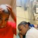 mujer usa pegamento en el pelo