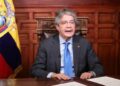 El presidente de Ecuador, Guillermo Lasso, este lunes durante su anuncio.