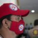 Un miembro de SINTTIA durante una conferencia de prensa en Silao, Guanajuato.