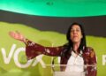 La parlamentaria de Vox por Álava, Amaya Martínez, la noche electoral del 12 de julio de 2020.
