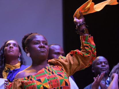 Francia Márquez, en un acto de campaña en Bogotá, el 5 de marzo.