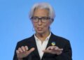 La presidenta del BCE, Christine Lagarde, durante una rueda de prensa en Fráncfort, a finales de marzo.