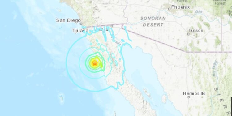 Sismo en Baja California, México.