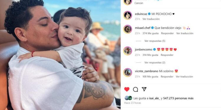 Eduin Caz y su bebé