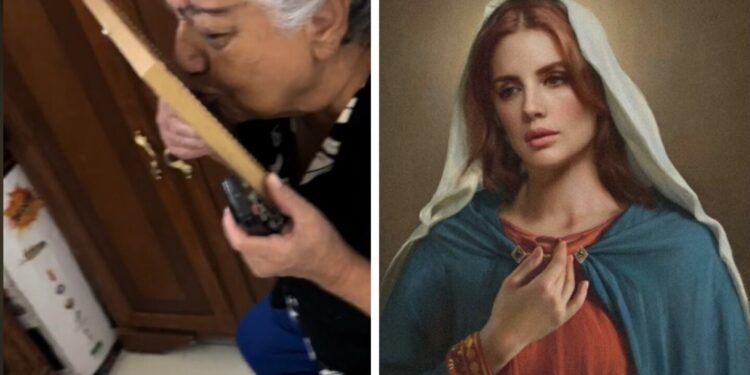 Le regalan a una abuelita una imagen de la Virgen con el rostro de Lana del Rey; no se da cuenta