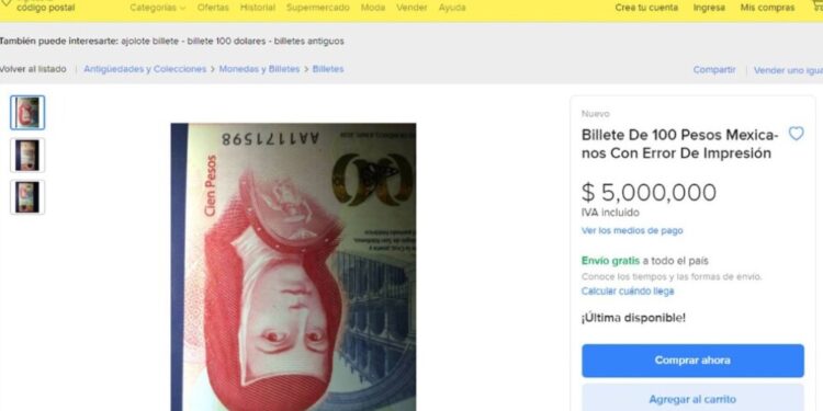 billete de 100 pesos que se vende en millones