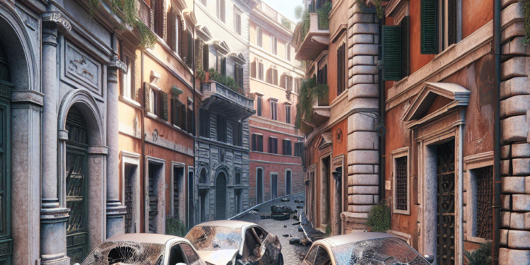 Venden carros chocados en Roma.