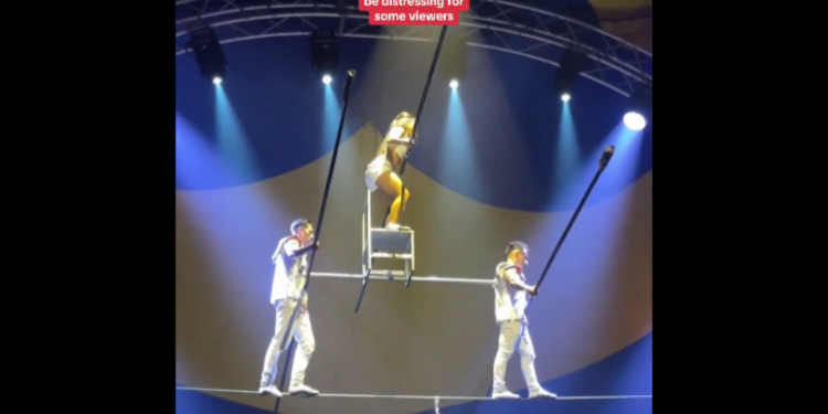 ¡No era parte del show! La acróbata de un circo sufrió una impactante caída desde una cuerda floja: VIDEO