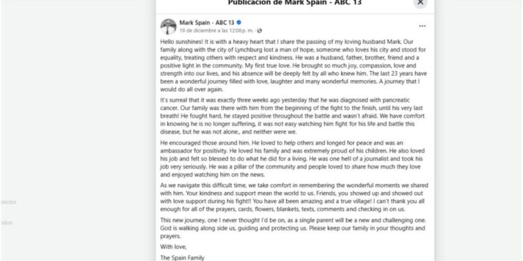 la esposa de Mark Spain se despidió con un desgarrador mensaje