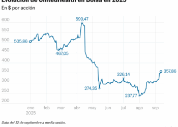 Evolución de United Health en Bolsa en 2025 (Líneas)