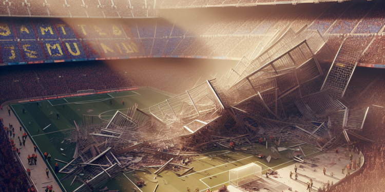 Colapso tras derrumbe de valla en el Camp Nou