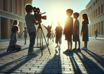 Los niños muestran la seriedad del cine.