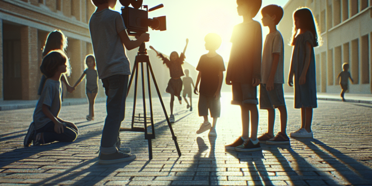 Los niños muestran la seriedad del cine.