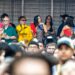 Un grupo de elegidos disfrutan del concierto de Bad Bunny en el Estado Metropolitano de Madrid en la Casita, el pasado martes.