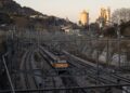 Vias del tren a la altura de Montcada Bifurcacio (Barcelona).